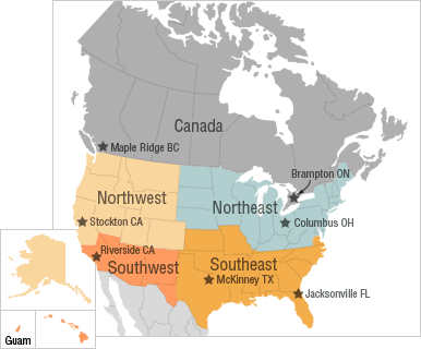 Clickable map of the United States and Canada