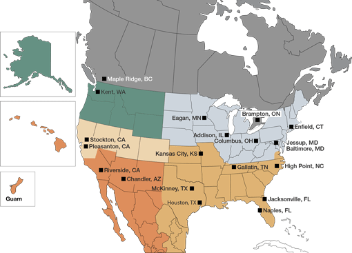 Clickable map of the United States and Canada